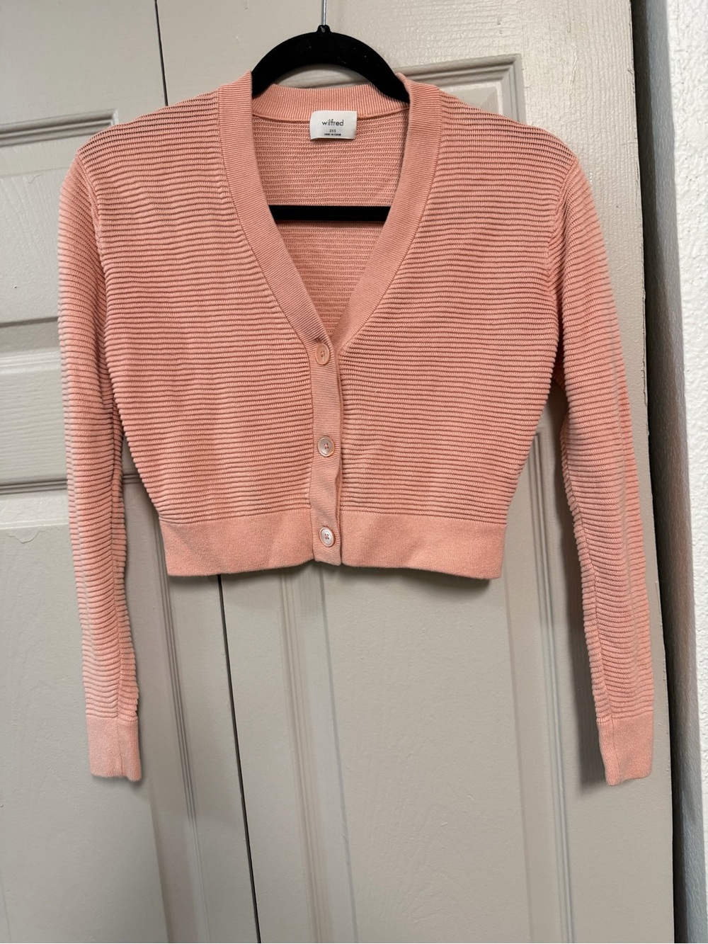 Wilfred Blush Ribbed Cropped V-Neck Cardigan - Picture 2 of 6